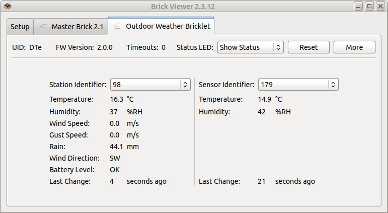 Outdoor Weather Bricklet im Brick Viewer