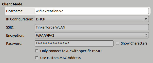 WIFI Extension 2.0 Client Hostname Konfiguration