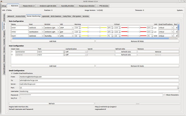 Starterkit: Serverraum-Überwachung: Screenshot vom Nagios Brick Viewer Service Tab
