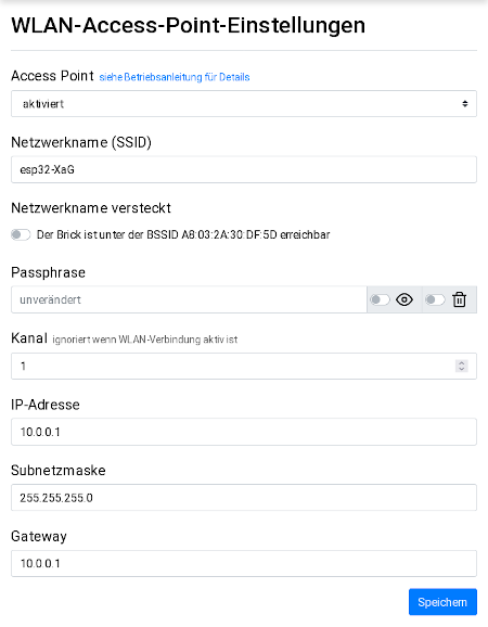 ESP32 Brick WLAN-Access-Point konfigurieren