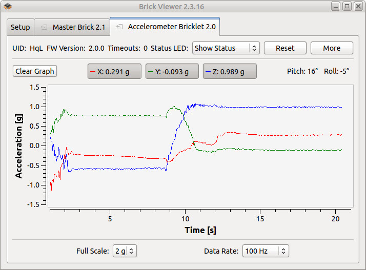 Accelerometer Bricklet 2.0 im Brick Viewer