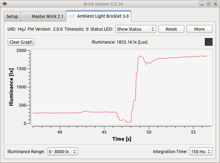 Ambient Light Bricklet 3.0 im Brick Viewer