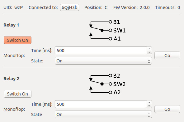 Dual Relay Bricklet im Brick Viewer