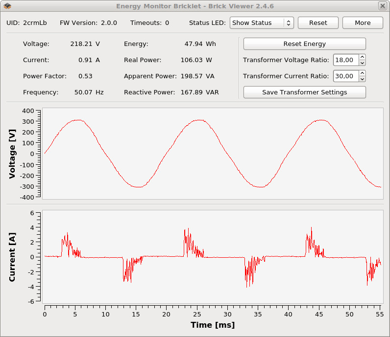 Energy Monitor Bricklet in Brick Viewer (Energiesparbirne)