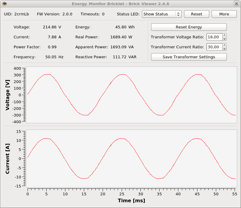 Energy Monitor Bricklet im Brick Viewer (Heizlüfter)