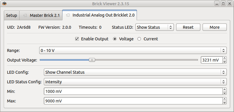 Industrial Analog Out Bricklet 2.0 im Brick Viewer