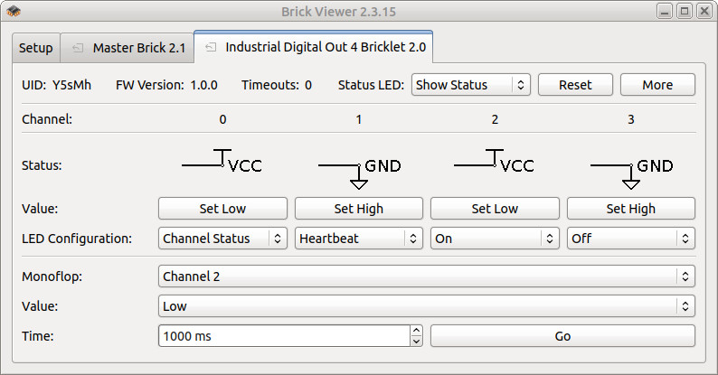 Industrial Digital Out 4 Bricklet 2.0 im Brick Viewer