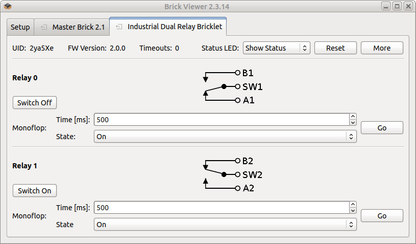 Industrial Dual Relay Bricklet im Brick Viewer