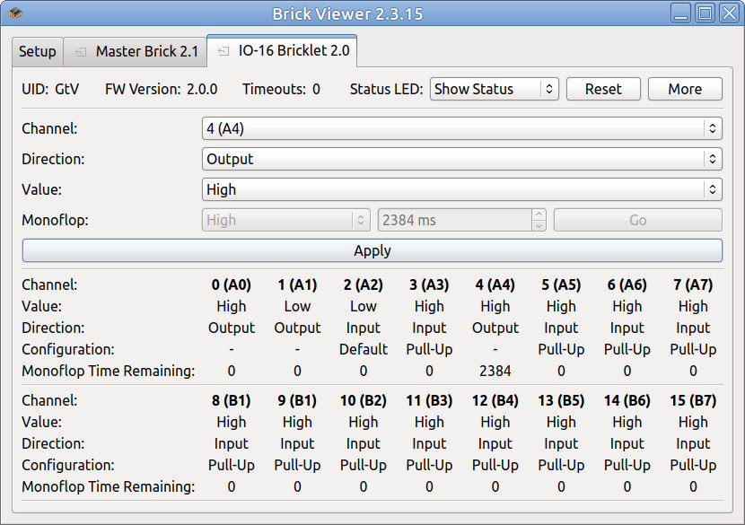 IO-16 Bricklet 2.0 im Brick Viewer