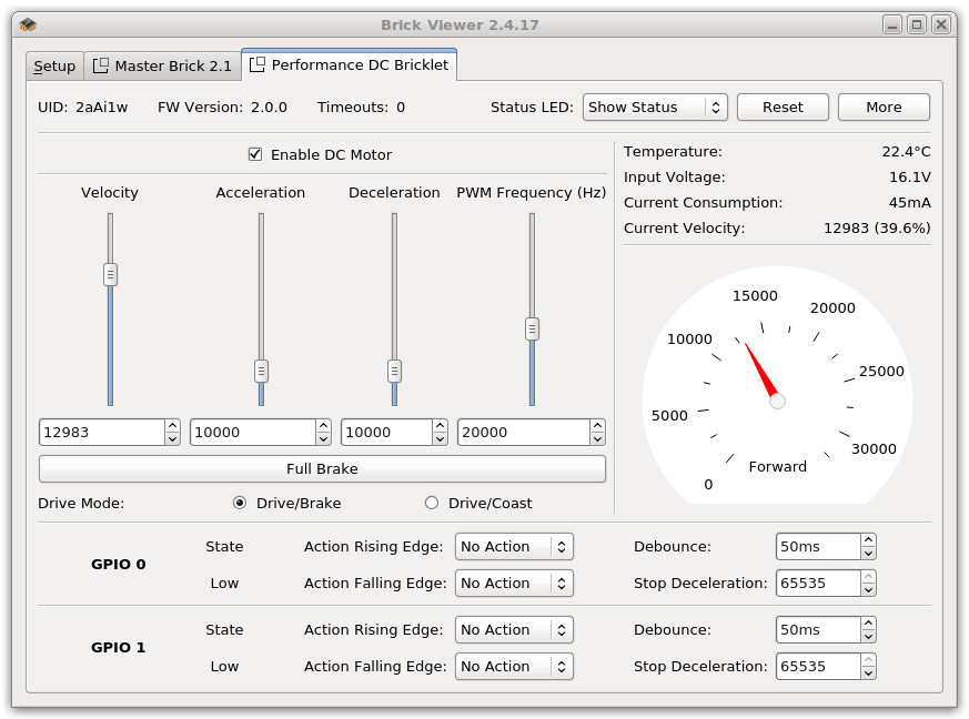 Performance DC Bricklet im Brick Viewer