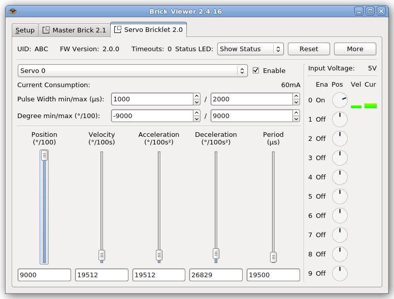 Servo Bricklet 2.0 im Brick Viewer