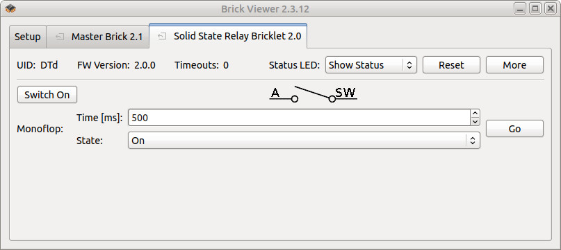 Solid State Relay Bricklet 2.0 im Brick Viewer