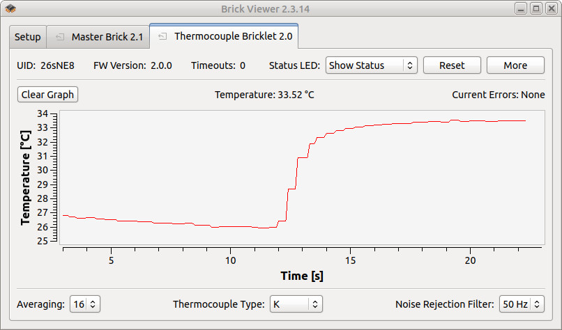 Thermocouple Bricklet 2.0 im Brick Viewer