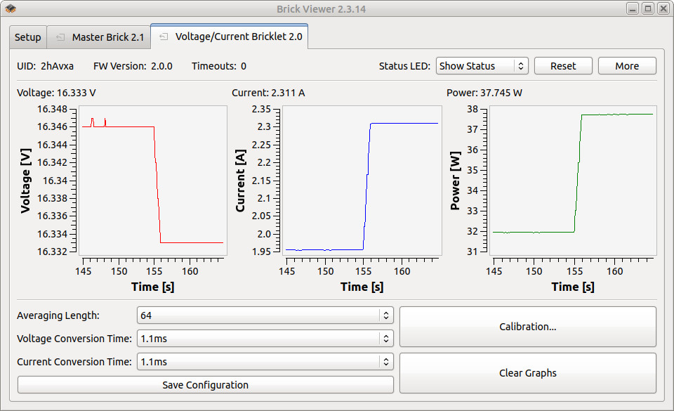 Voltage/Current Bricklet 2.0 im Brick Viewer