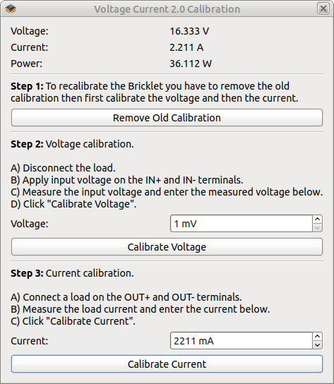 Voltage/Current Bricklet 2.0 Kalibrierung im Brick Viewer