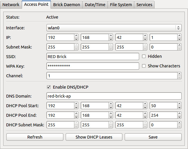 Screenshot des Settings Tab mit Konfiguration des Access Point