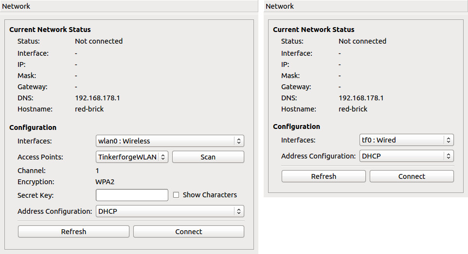 Screenshot des Settings Tabs: Netzwerk Konfiguration.