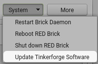 Screenshot des Tinkerforge Software Update Menüs.