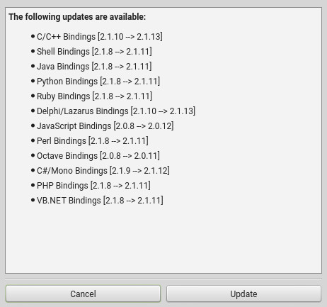 Screenshot des Tinkerforge Software Update Reports.