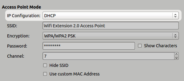 WIFI Extension 2.0 AP IP Konfiguration