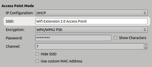 WIFI Extension 2.0 AP SSID Konfiguration