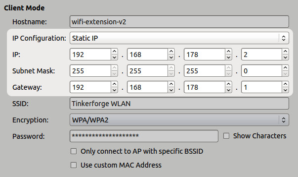 WIFI Extension 2.0 Client IP Konfiguration