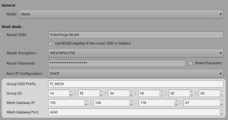 Mesh Group und Gateway Konfiguration