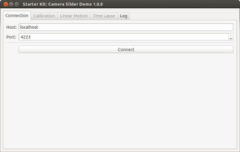 Kameraschlitten Demo Anwendungs Screenshot: Connection Tab