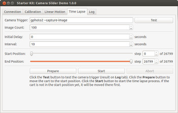Kameraschlitten Demo Anwendungs Screenshot: Time Lapse Tab