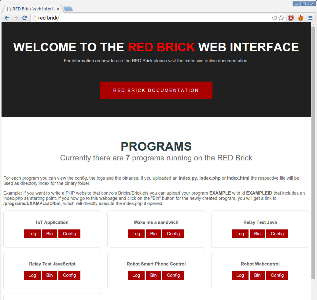 Screenshot des RED Brick Web Interfaces.