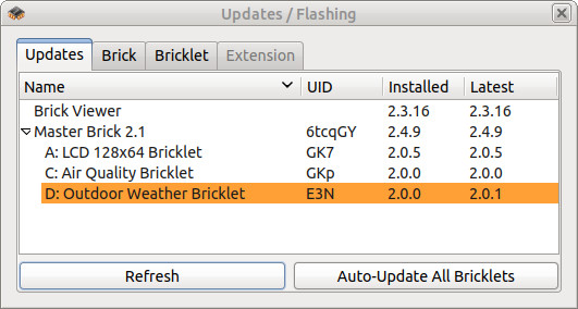 Tisch-Wetterstation mittels Brick Viewer aktualisieren