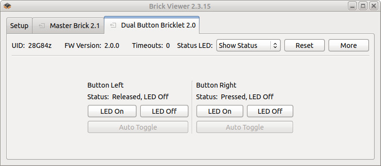 Dual Button Bricklet 2.0 in Brick Viewer