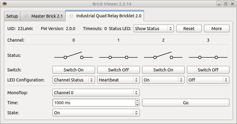 Industrial Quad Relay Bricklet 2.0 in Brick Viewer