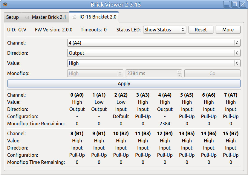 IO-16 Bricklet 2.0 in Brick Viewer