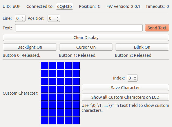 LCD 16x2 Bricklet in Brick Viewer