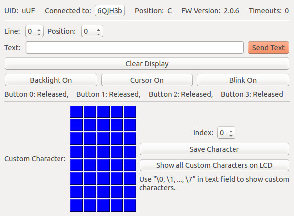 LCD 20x4 Bricklet in Brick Viewer