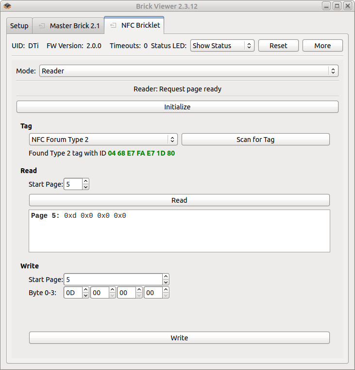 NFC Bricklet in Brick Viewer