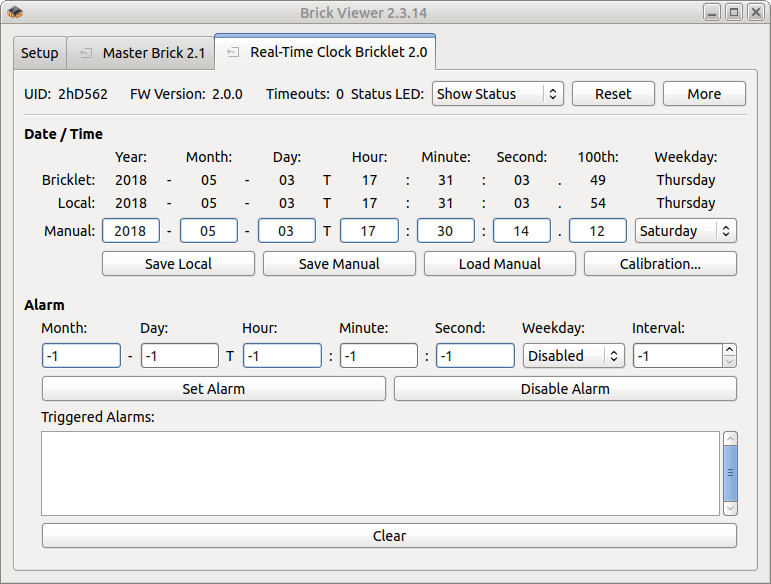 Real-Time Clock Bricklet 2.0 in Brick Viewer