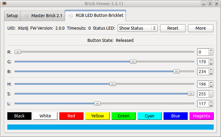 RGB LED Button Bricklet in Brick Viewer