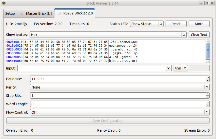 RS232 Bricklet 2.0 in Brick Viewer