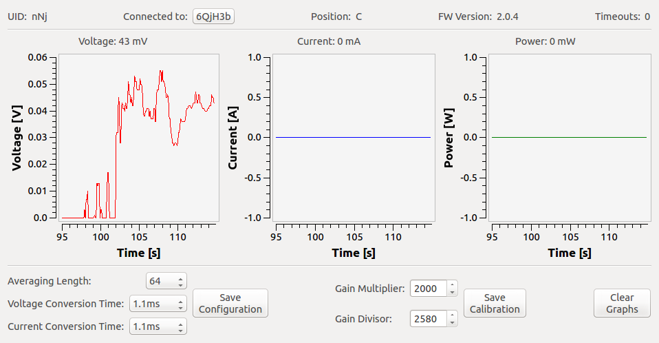 Voltage/Current Bricklet in Brick Viewer