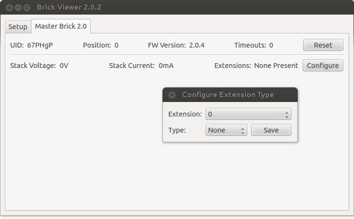Screenshot of Brickv configure extension type dialogue