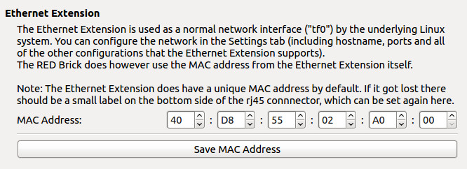 Screenshot of extension tab showing Ethernet Extension configuration.