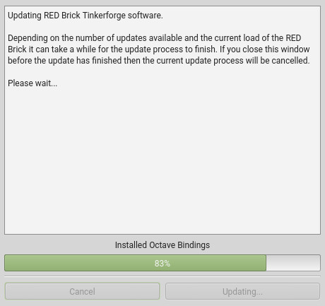 Screenshot of Tinkerforge software update progress.