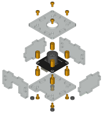 Exploded assembly drawing for Distance US Bricklet 2.0