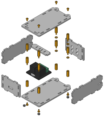 Exploded assembly drawing for Dual Relay Bricklet