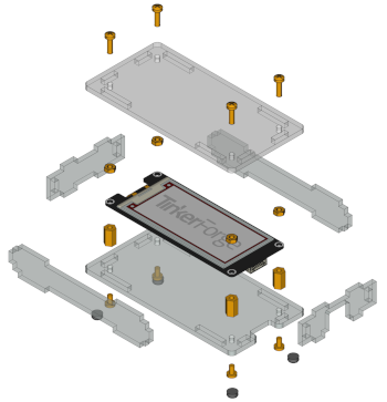 Exploded assembly drawing for E-Paper 296x128 Bricklet