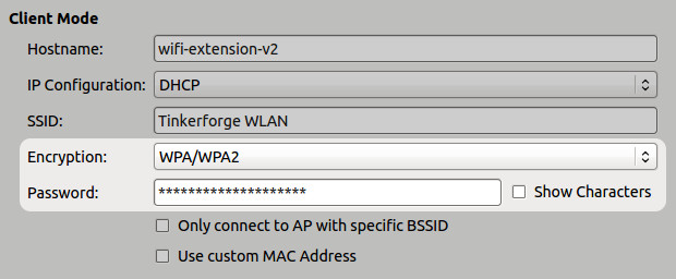 WIFI Extension 2.0 client encryption configuration
