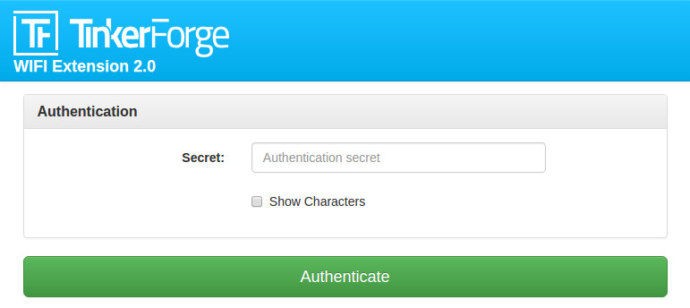 Authentication view of the web interface of WIFI Extension 2.0