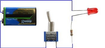 Example Schematic with Battery, Switch and LED, switched off